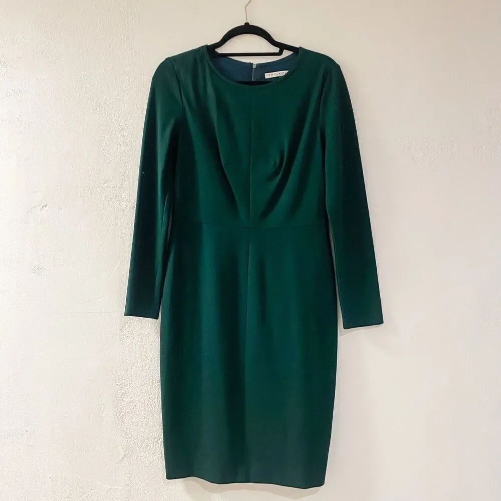 Trina Turk Holiday Long Sleeve Sheath Christmas Dress in Forest Green Size 8